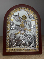 Георгий Победоносец, икона арочная, красное дерево 150х200