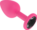 Маленькая розовая пробка с черным кристаллом ONJOY Silicone Collection (Цвет: розовый с черным)