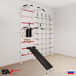 Шведская стенка Sv Sport усиленная 6810 (Турник стандарт/Брусья/Скамья/Кольца/Канатный лаз)