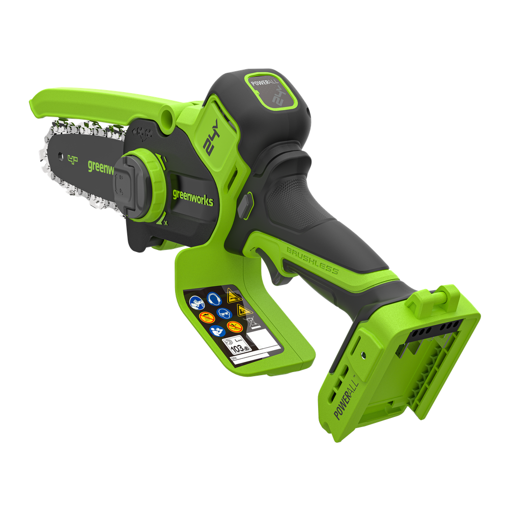 Цепная мини пила аккумуляторная Greenworks CS2410A, 24V, 10см, автоматическая смазка цепи, без АКБ и ЗУ (CS2410AA1)