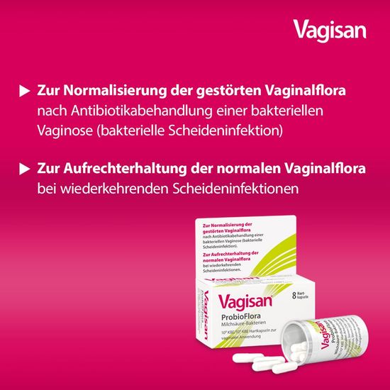 Молочнокислые бактерии Vagisan ProbioFlora: вагинальные капсулы для создания вагинальной флоры и восстановления естественного значения pH влагалища.