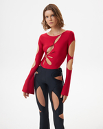 RED FLOWER CUTOUT BODYSUIT