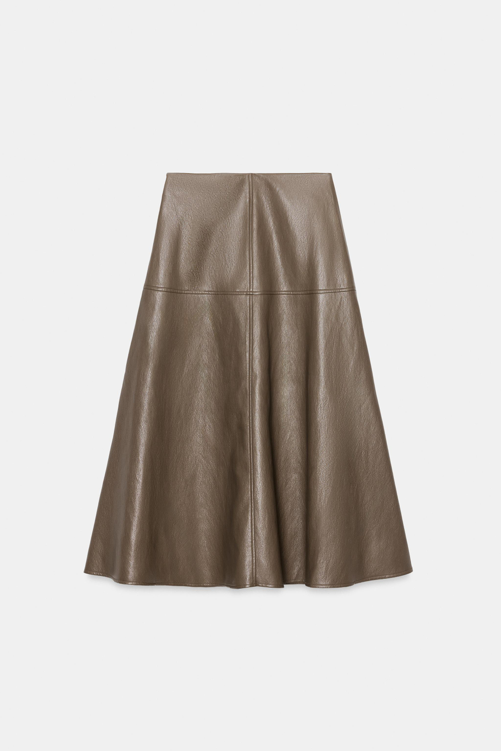 ZARA ЮБКА-НАКИДКА МИДИ ИЗ ИСКУССТВЕННОЙ КОЖИ, СЕРОВАТО-КОРИЧНЕВЫЙ
