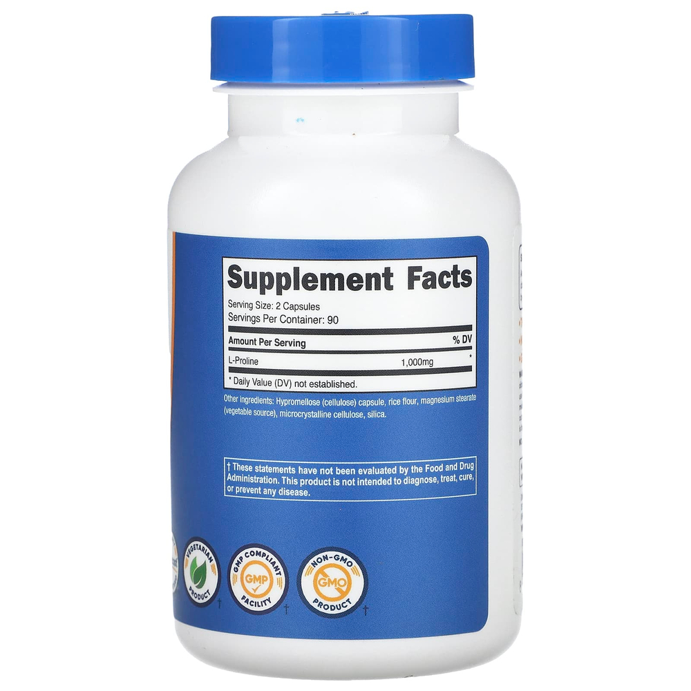 Nutricost, L-пролин, 180 капсул (500 мг на капсулу)