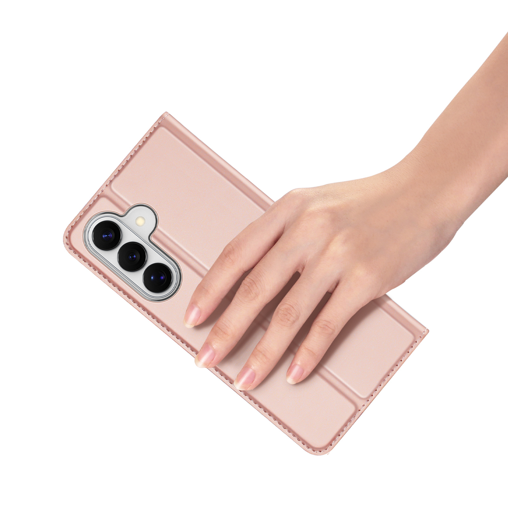 Чехол книжка из кожи розового цвета для Samsung Galaxy S26+ Плюс, серия Skin Pro Series от Dux Ducis