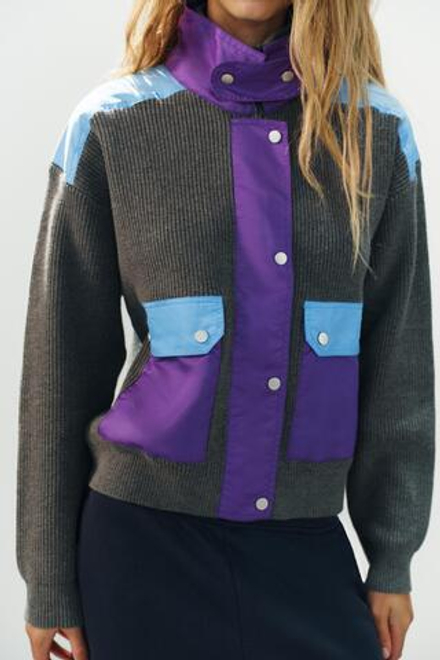 ZARA КОМБИНИРОВАННЫЙ КАРДИГАН, СЕРЫЙ