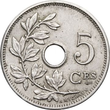 5 сантимов 1904 Бельгия (надпись на французском - ROYAUME DE BELGIQUE)