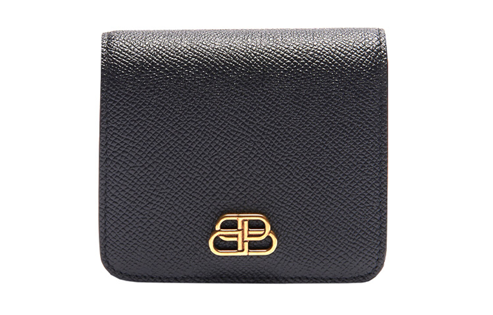 Balenciaga Grain Calfskin Coin Purse, Card Holder Women"s Black