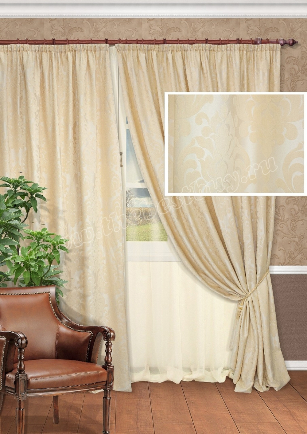 Шторы для гостиной и спальни:  Аквитане (арт. K123-325)  - 500х273, (235х273)х2 см. - бежево-кремовый (620)