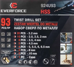 Сверла по металлу, набор 93пр. EVERFORCE EF-924U93