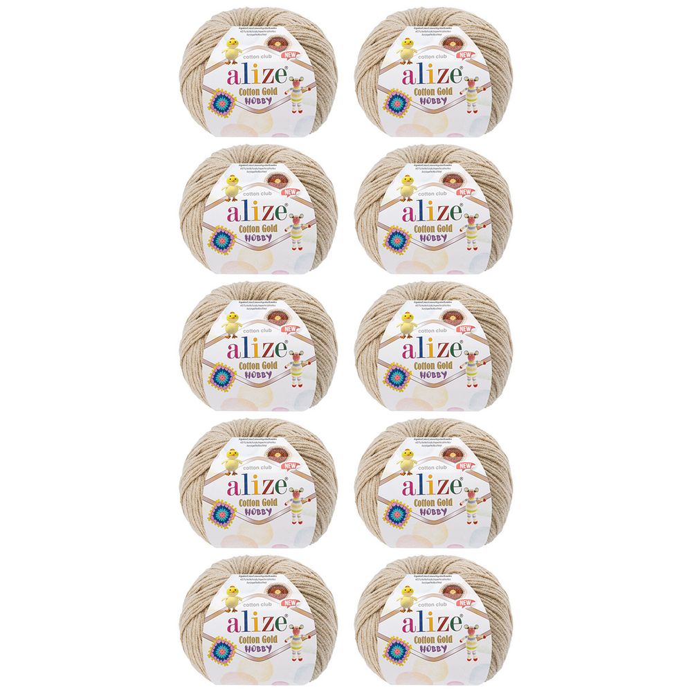 Пряжа Alize (Ализе) Cotton Gold Hobby New / уп.10 мот. по 50 г, 165 м, 262 беж