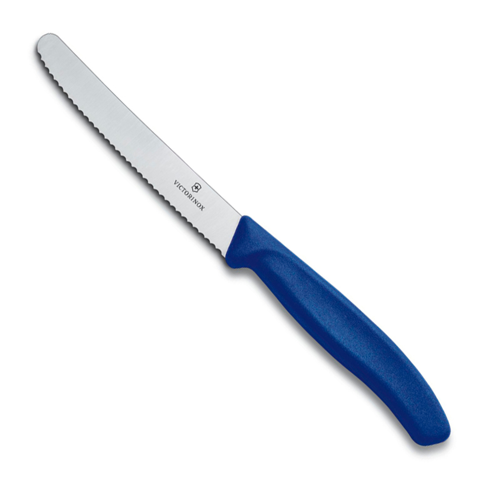 Нож Victorinox для томатов и сосисок лезвие 11 см волнистое, синий