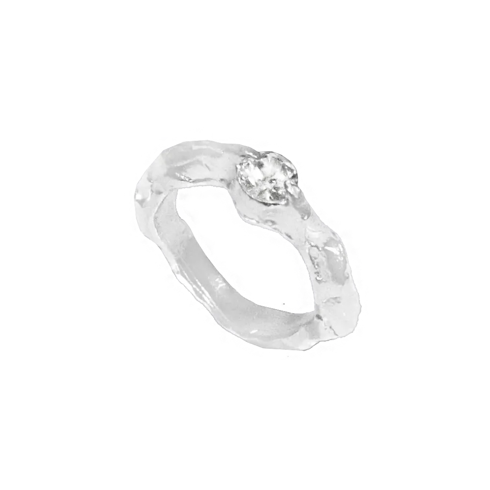 Кольцо в плавной оправе с белым фианитом / White Melt Ring