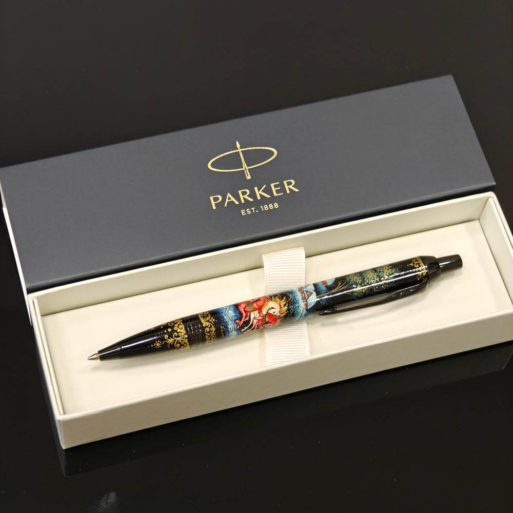 Сувенирная авторучка Parker "Сказочная тройка" на черном с ручной росписью Палех в коробке