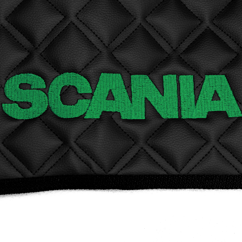 Ковры SCANIA 5 серии R (автомат), (экокожа, черный, черный кант, зеленая вышивка)