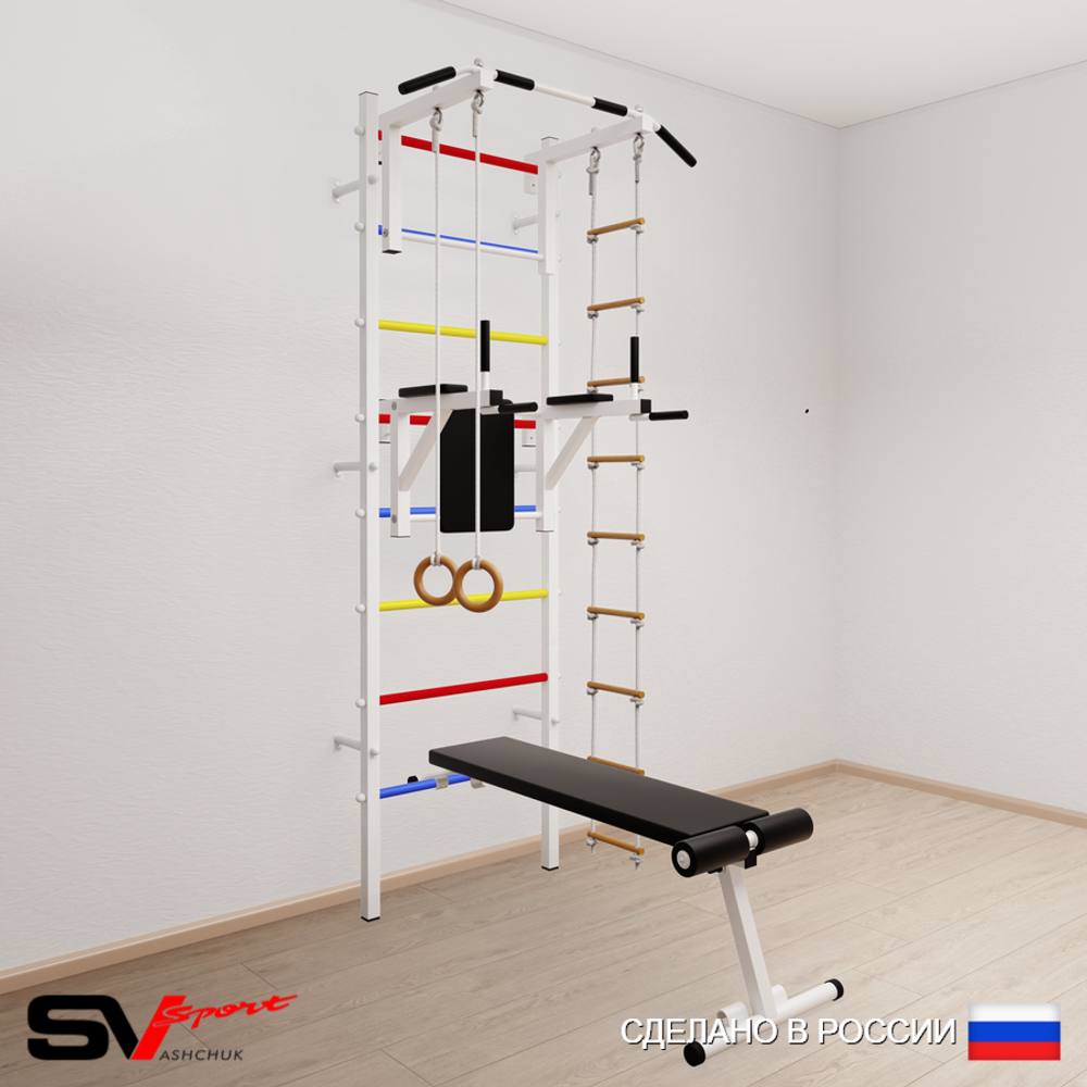Шведская стенка Sv Sport усиленная 688 (Турник стандарт/Брусья/Скамья/Кольца/Лестница)