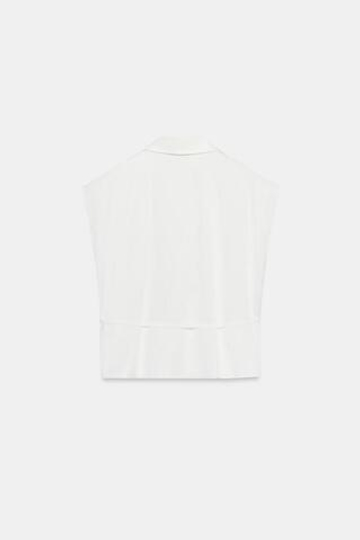 ZARA АТЛАСНАЯ РУБАШКА БЕЗ РУКАВОВ С ПОЯСОМ, БЕЛЫЙ