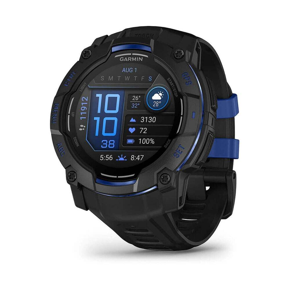 Смарт-часы GARMIN INSTINCT 3, 50 MM, AMOLED,  BLACK WITH BLACK/BOLT BLUE BAND 010-03020-03