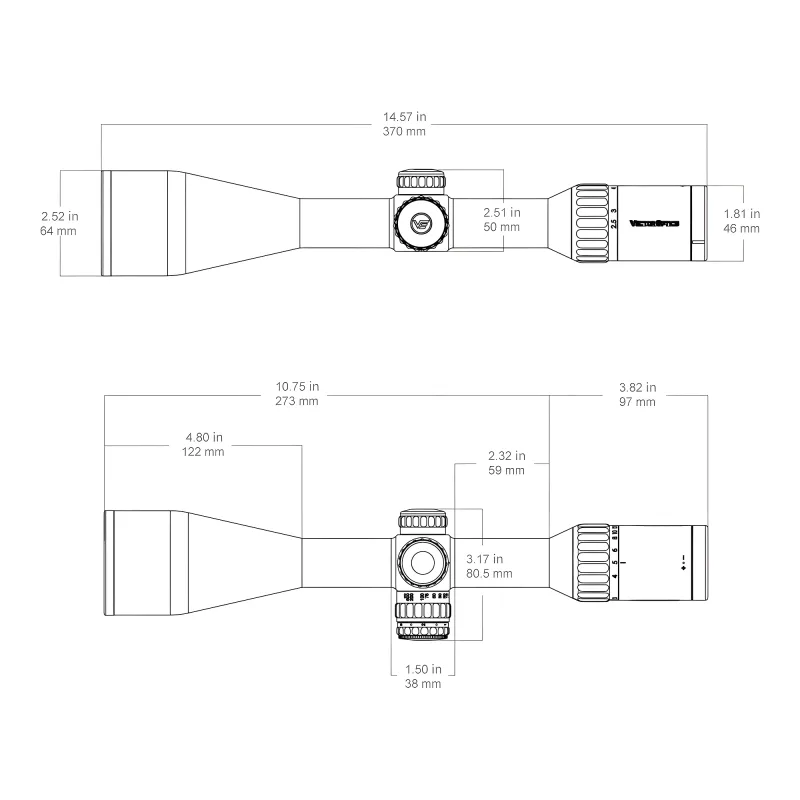 Прицел Vector Optics Continental x6 Fiber 2.5-15x56, SF, G4 Fiber - чертеж с размерами