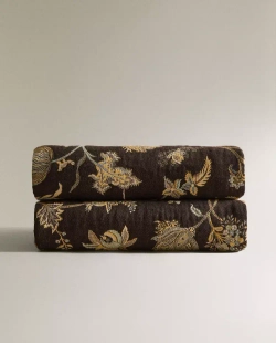 ZARA HOME ЖАККАРДОВЫЙ ПЛЕД С ЦВЕТОЧНЫМ ПРИНТОМ, КОРИЧНЕВЫЙ