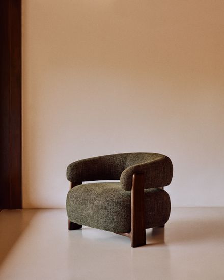 Кресло Granite из зеленой синели и массива ясеня с отделкой орех