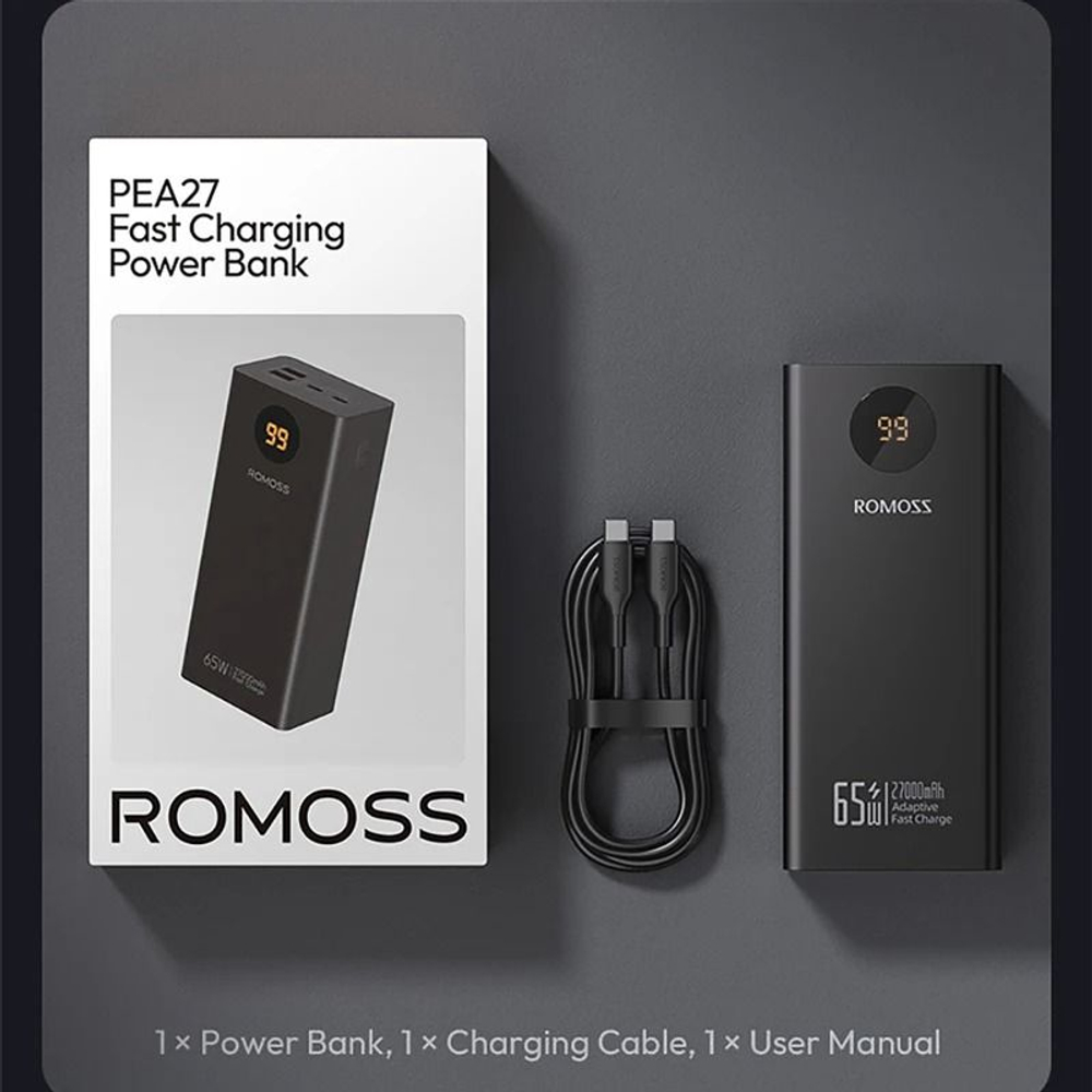 Power Bank внешний аккумулятор повербанк ROMOSS 27000мАч 65 Вт PD30W с быстрой зарядкой