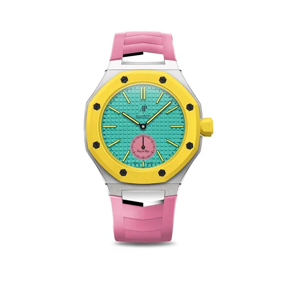 Корпус для часов POP-Swatch x AP - Розовый и Жёлтый - Комплект из 2 ремешков