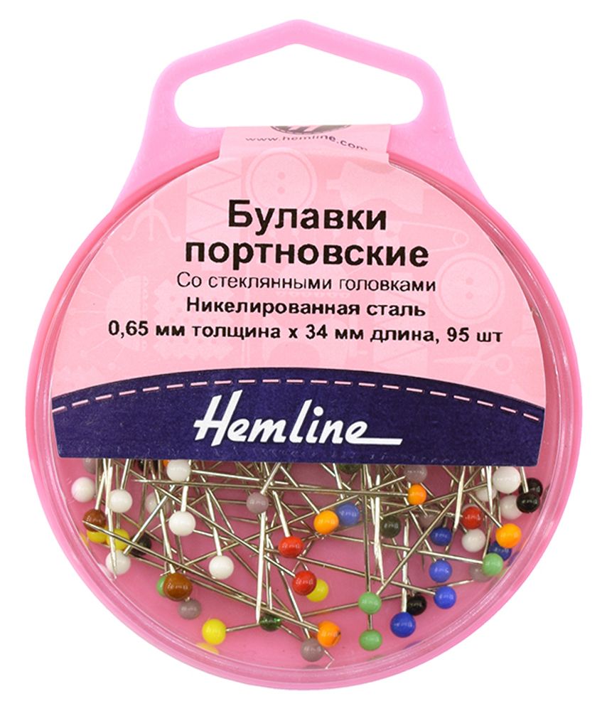 Булавки портновские со стеклянными головками l=34 мм | 5 упак. по 95 шт, разноцветные, Hemline