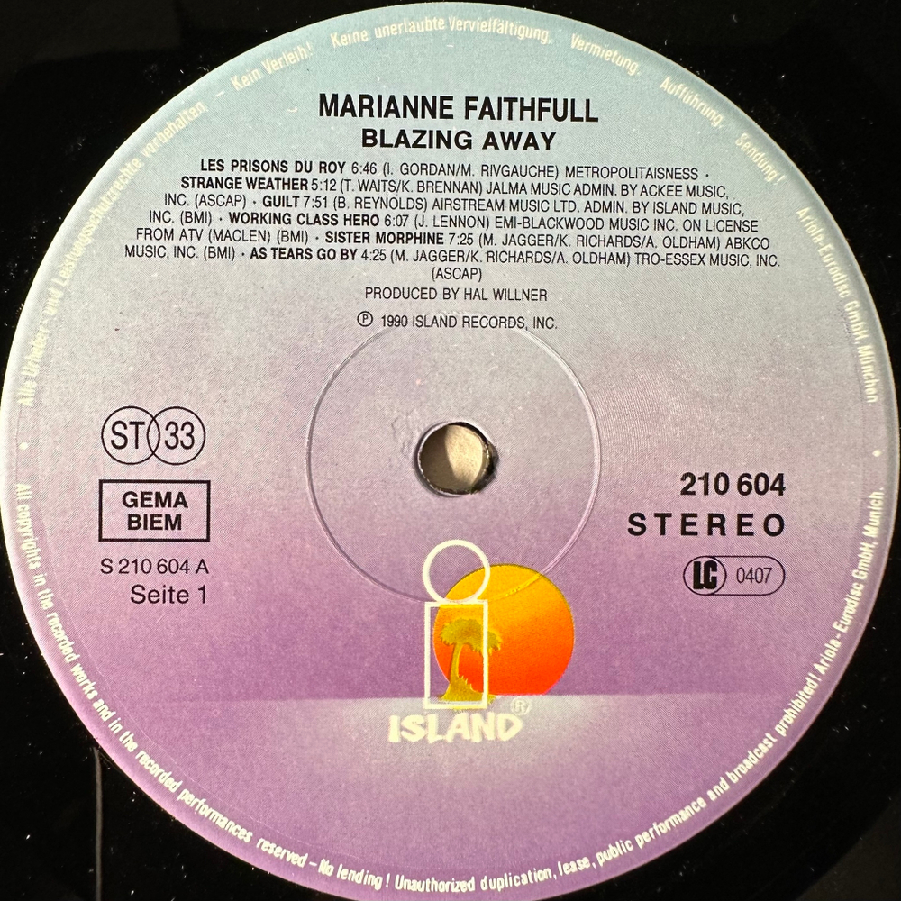 Marianne Faithfull ‎– Blazing Away (Германия 1990г.)