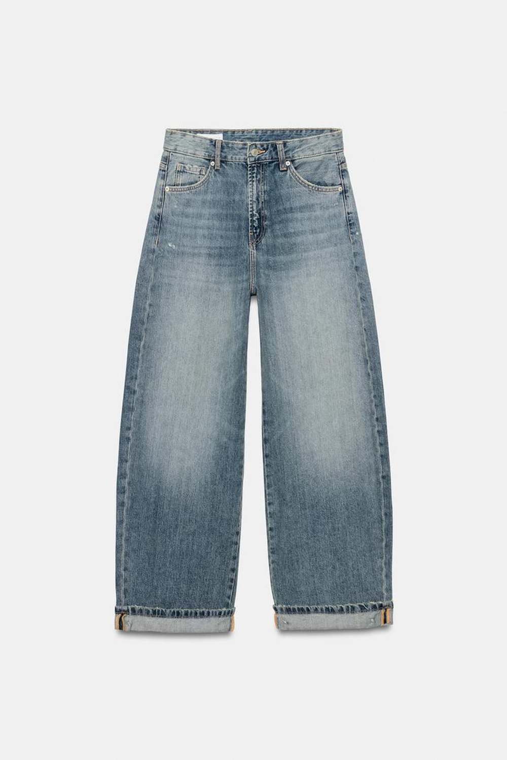 ZARA ДЖИНСЫ TRF BAGGY FOLDED СО СРЕДНЕЙ ПОСАДКОЙ, ГОЛУБОЙ