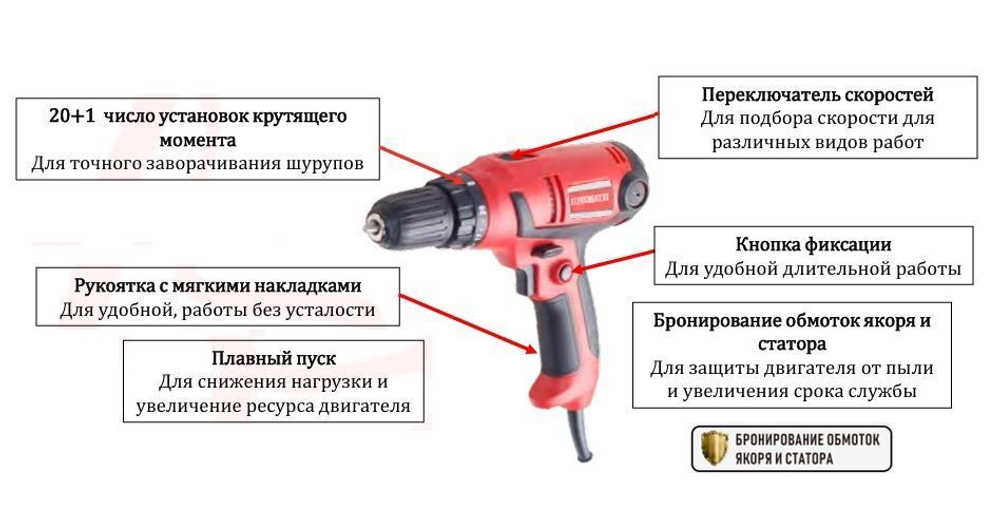 Дрель-шуруповерт сетевая FT9012 Felisatti, плавный пуск, 2 скорости, 0-450 об/мин, 0-1800 об/мин