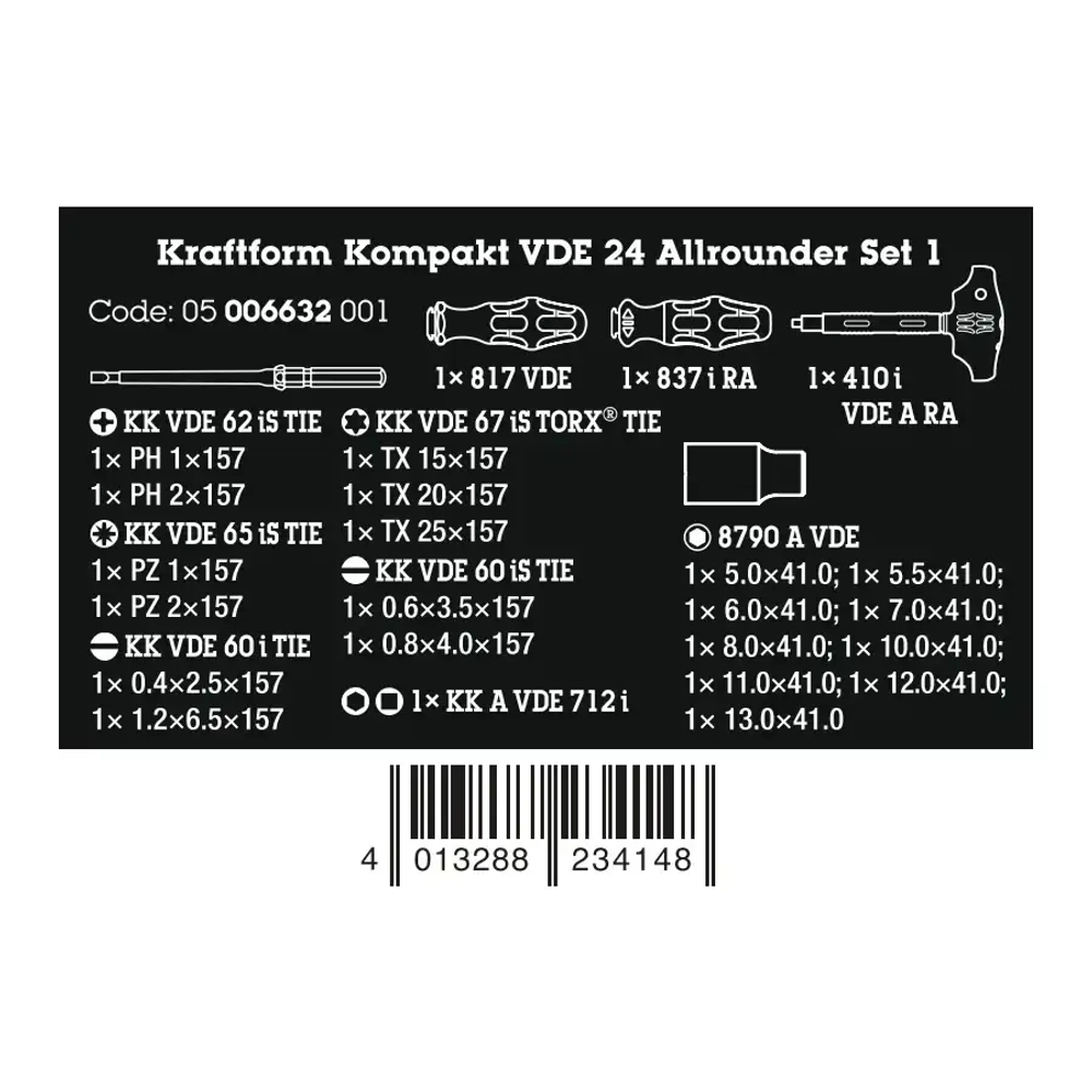 Набор отвёрток Kraftform Kompakt VDE 24 Allrounder Set 1 WERA 05006632001