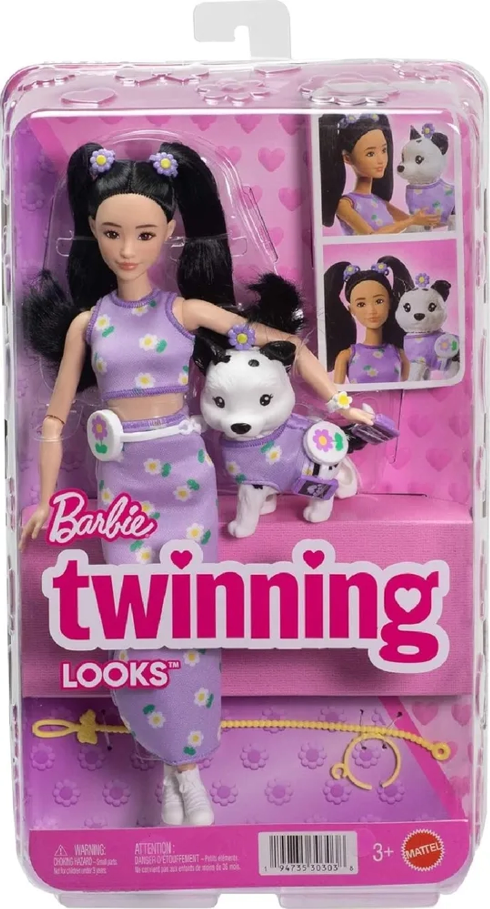 Кукла Barbie Twinning Looks with Pet Dog с черными волосами