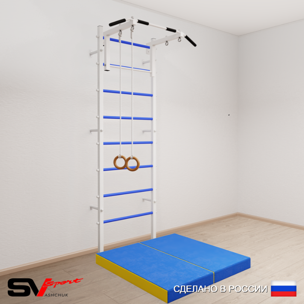Шведская стенка Sv Sport усиленная 6104 (Турник стандарт/Кольца/Мат 1м)