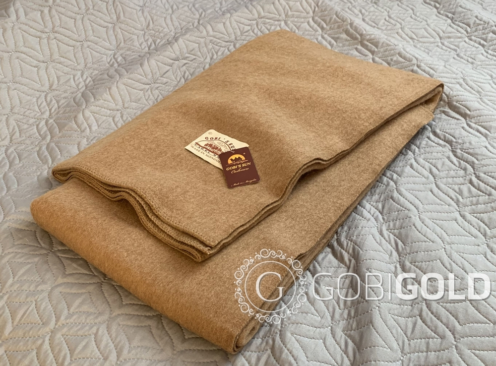 Одеяло тканое из 100% верблюжьей шерсти 150х200 см. - камел (Монголия - Gobi Sun)