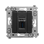 USB 3.0 розетка одинарная в стену, тип А-А, "Avanti", "Черный матовый"