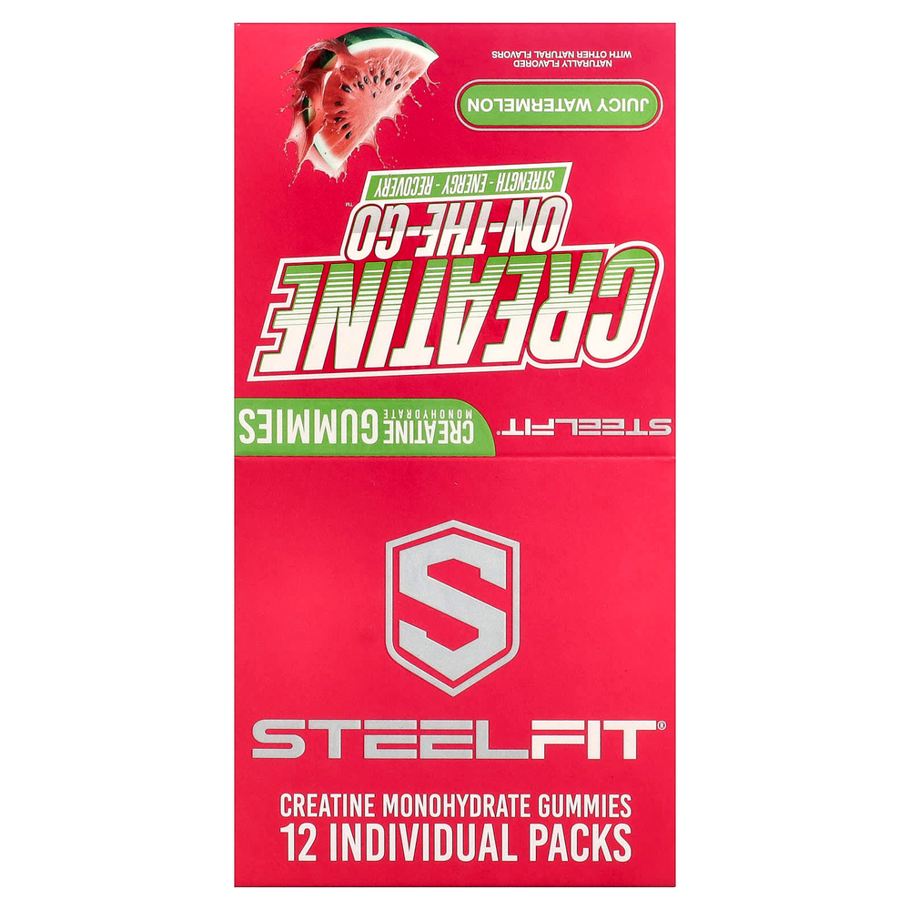 SteelFit, Creatine On-The-Go™, жевательные таблетки с моногидратом креатина, со вкусом сочного арбуза, 12 упаковок по 22 г (0,8 унции)