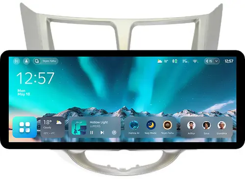 Магнитола для Hyundai Solaris 1 2010-2016 (рамка серебро) - Teyes CC4 монитор 12.3" 2K QLED + рамка 9, Android 14, Быстрейшая, Snapdragon 680, DSP, CarPlay, 4G SIM-слот