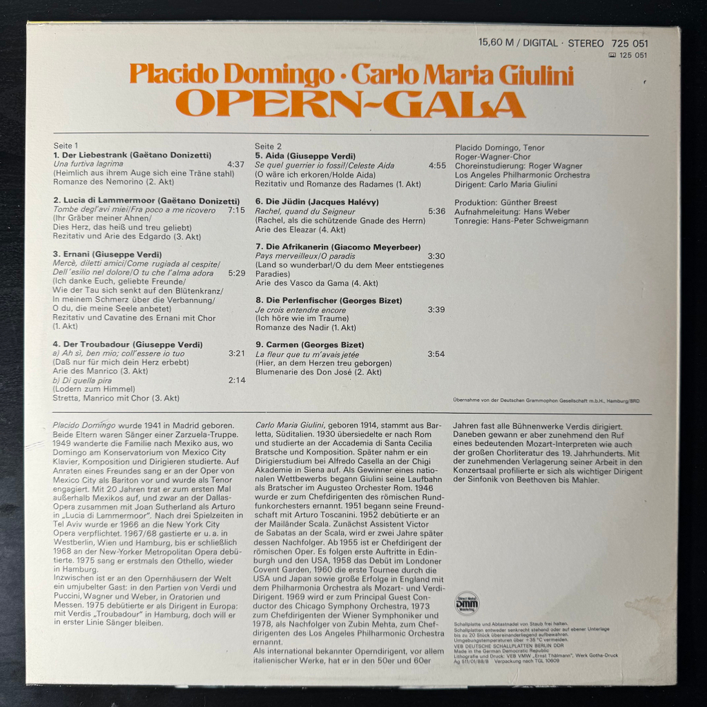 Placido Domingo, Carlo Maria Giulini, Los Angeles Philharmonic Orchestra - Opern-Gala (Германия 1987г.)