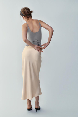 ZARA АТЛАСНАЯ ЮБКА МИДИ С УЗЛОМ, ЭКРЮ