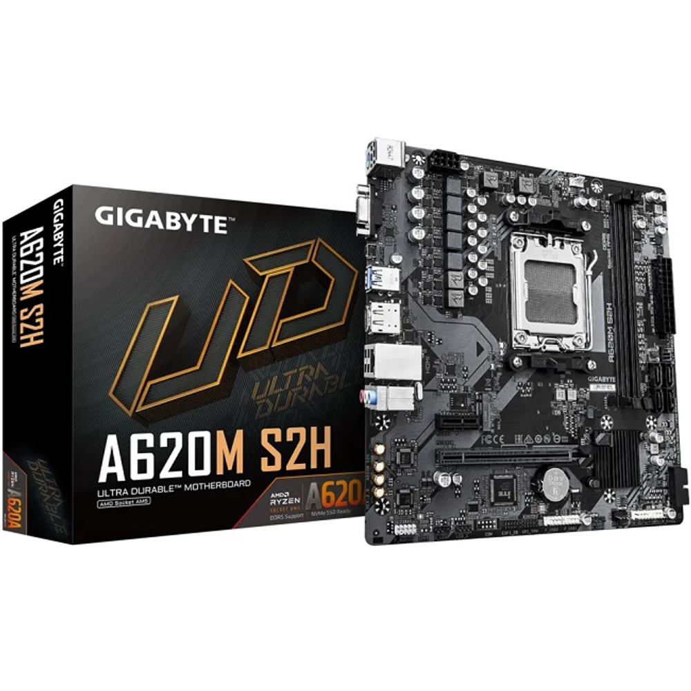 Материнская плата GIGABYTE A620M S2H 2.0 (AM5/AMD A620/2xDDR5/PCI-Ex16/M.2/SB7.1/GLAN/DisplayPort/HDMI/VGA/mATX)