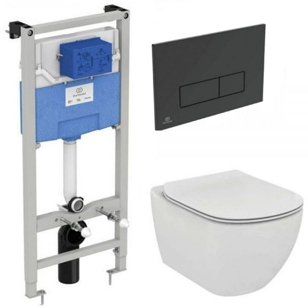 Комплект подвесной унитаз + инсталляция TESI Agua Blade T007901 (кр T35270 lift, Инстал R020467, кноп M2 R0121A6 черн)
