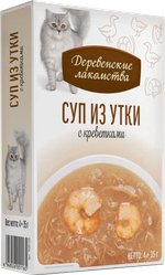ДЕРЕВЕНСКИЕ ЛАКОМСТВА Влажное лакомство для кошек, суп из утки с креветкой 0,035 кг