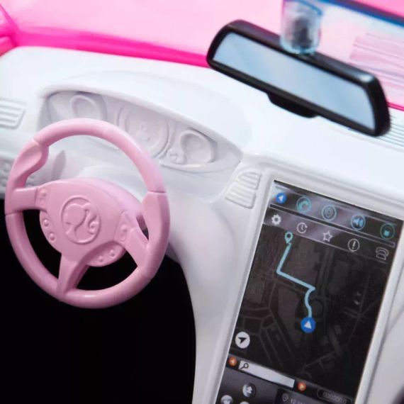 Barbie Convertible 2-Seater Vehicle, Pink Car with Rolling