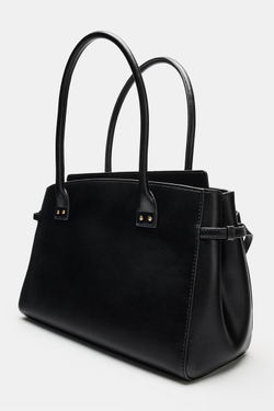 ZARA СУМКА НА ПЛЕЧО С КОНТРАСТНОЙ ОТДЕЛКОЙ, ЧЕРНЫЙ