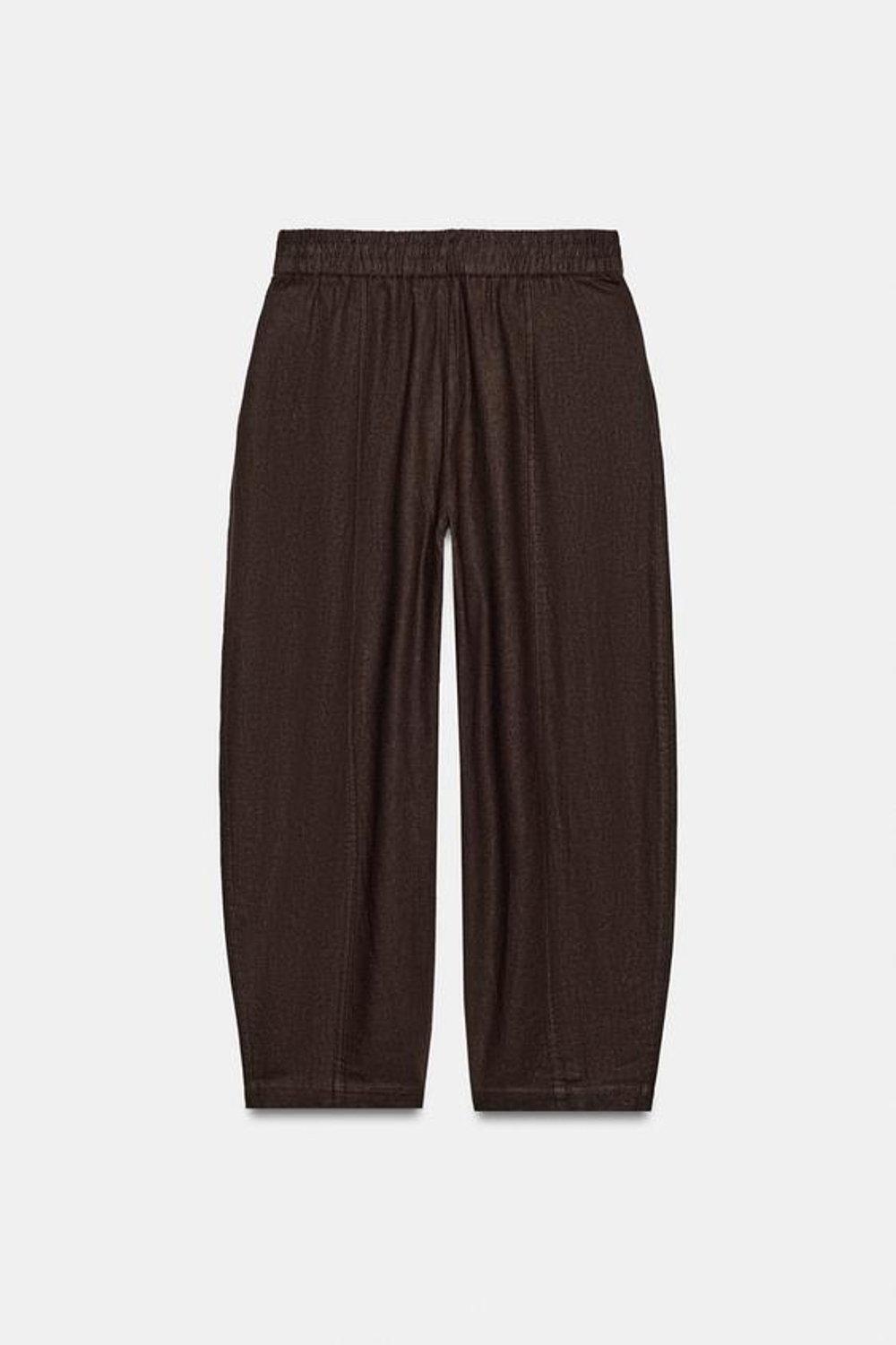 ZARA БРЮКИ BARREL ИЗ ЛЬНА, КОРИЧНЕВЫЙ