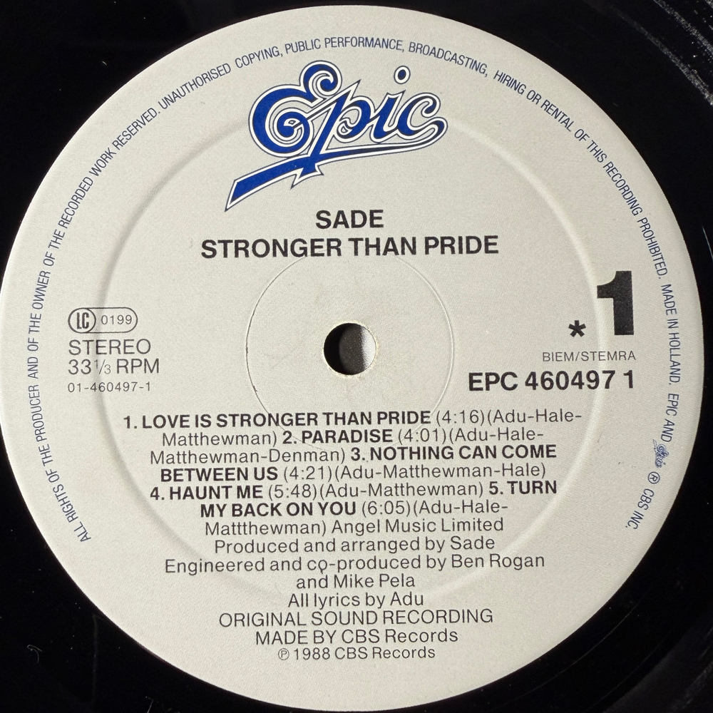 Sade - Stronger Than Pride (Голландия 1988г.)