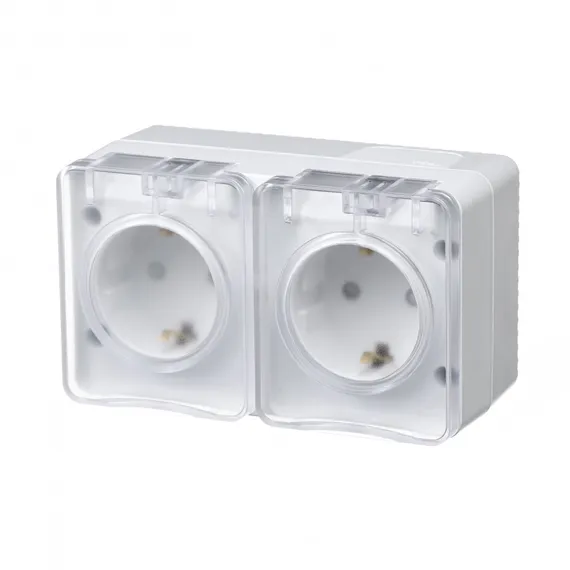 Розетка двойная с крышкой IP54 Systeme Electric AtlasDesign Profi54 Белый ATN540126