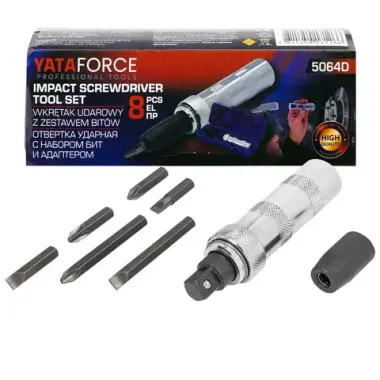 Отвертка ударная с набором бит и адаптером 8пр. YATAFORCE YF-5064D