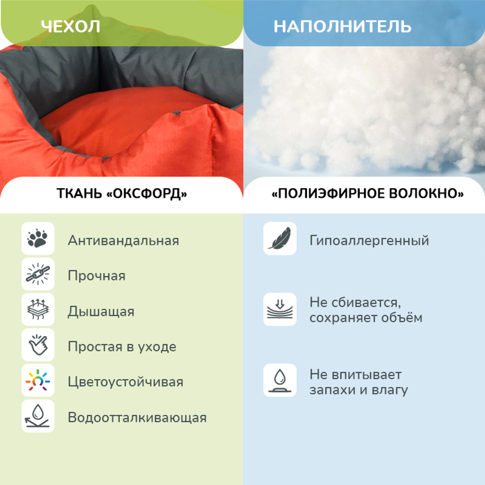 Лежанка ZOOEXPRESS "Oxford" пухлик двухсторонняя, красный/серый